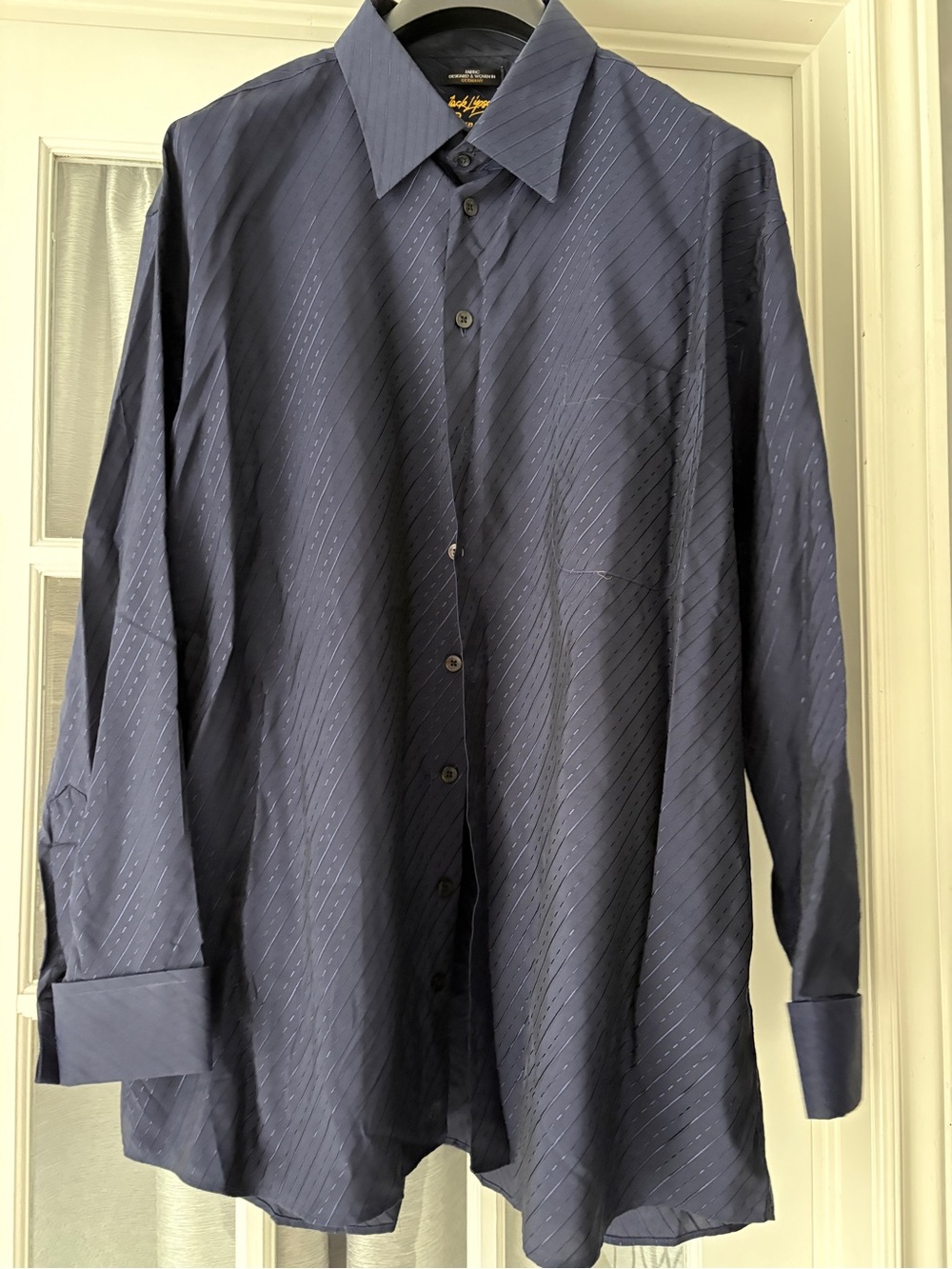 Signature Men's Dark Navy Diagonal Stripe Dress Shirt